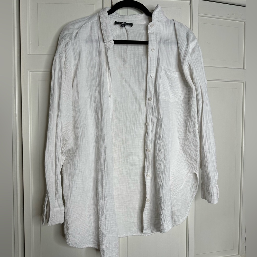 Lulus Ribbed White Button Up Size Medium - image 1